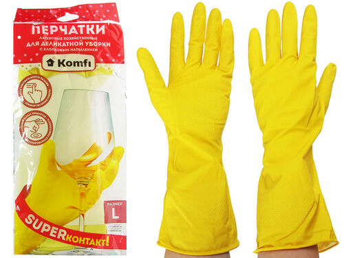Перчатки хозяйственные латексные L желтые Komfi DGL018P (Nadzor)